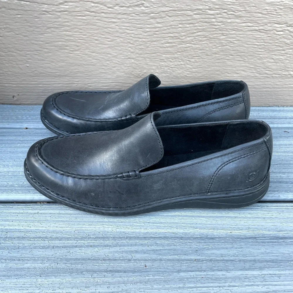 Born Crown Shoes Mens 11 Casual Slip On Moc Toe Loafer Black Leather LIghtweight